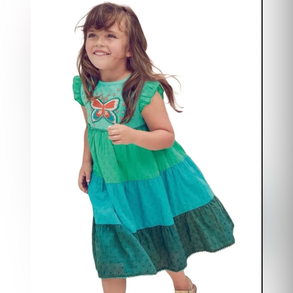 Mini Boden Green Tiered Butterfly Dress